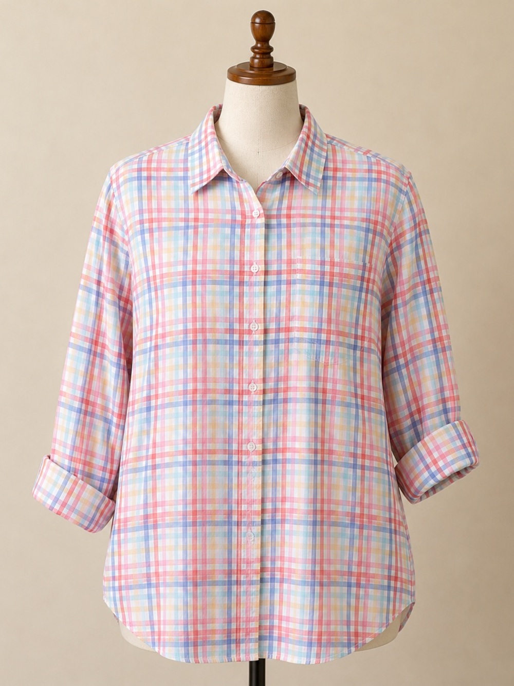Amazon Essentials Checked Cotton Button Down Blouse Size XXL